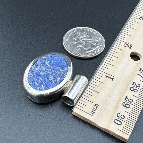 Vintage Mexico ATI Unique Natural Blue Stone 925 Silver Oval Pendant 12.4 g - Picture 10 of 12